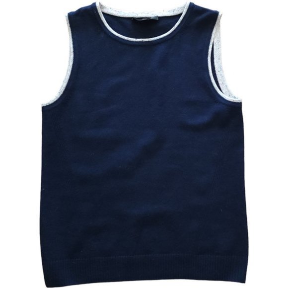 St. John 100% Cashmere navy cape twinset with grey speckled trim - Picture 6 of 14